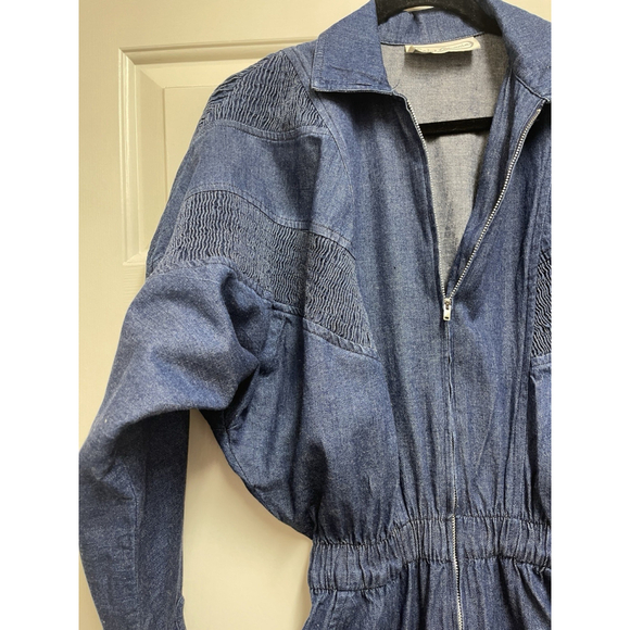 Saint Germain Jean Jumpsuit With Intricate Yoke Smocking, Zip Size M - Picture 9 of 9